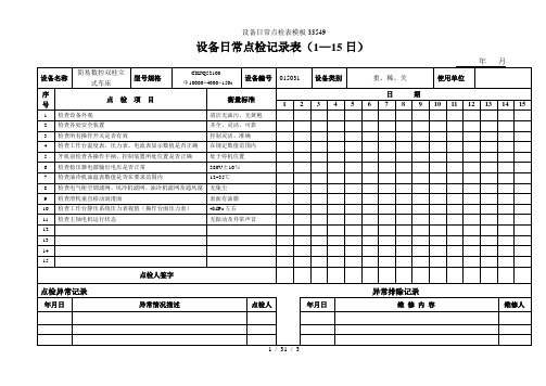 超纯水设备日常点检表(图3)